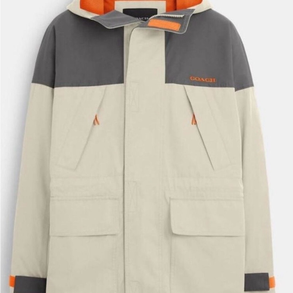 Coach Gray and Cream Jacket with Orange Accents